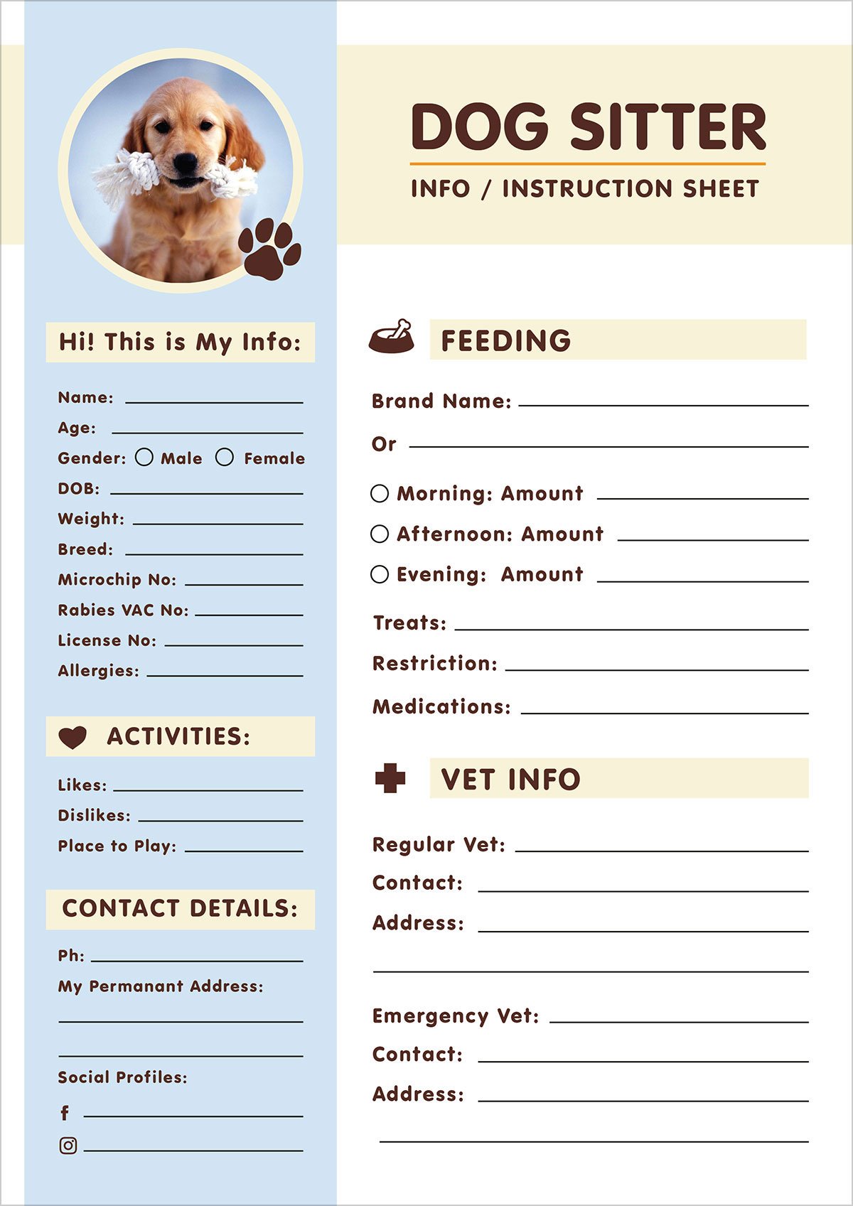 Free-Dog-Sitter-Instruction-Information-Sheet-Design-Professional-Template-Ai