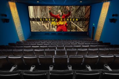 Download Free Cinema Movie Theater Hall Screen Mockup PSD | Designbolts