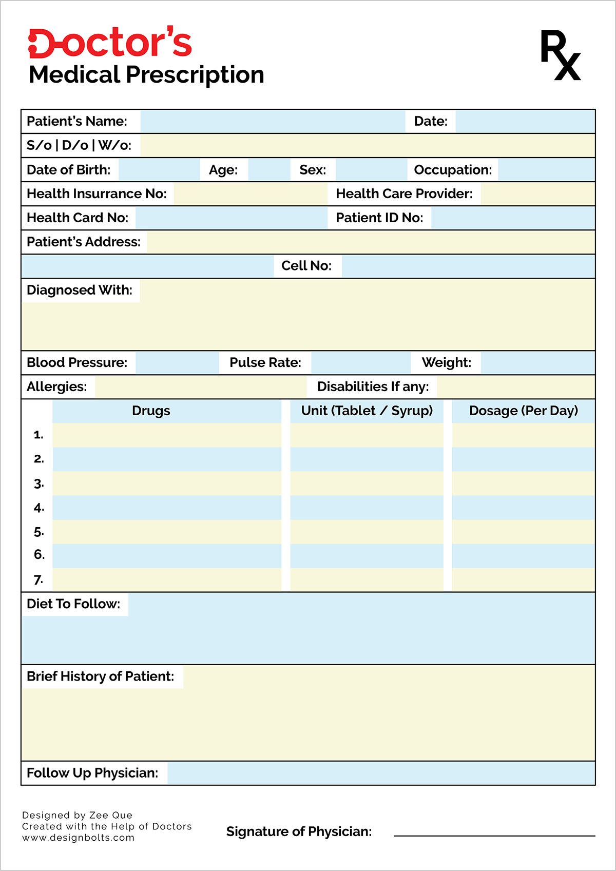 Prescription - CDG 23 With Blank Prescription Form Template