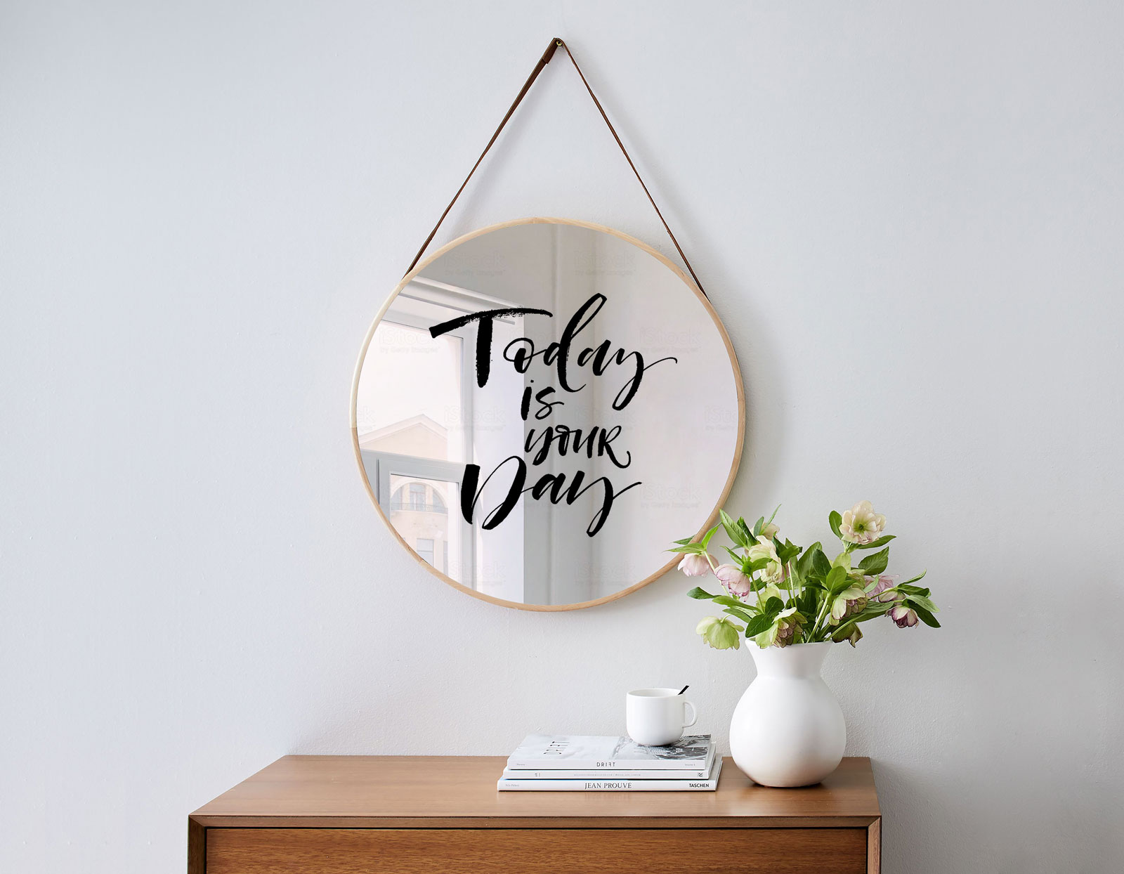 Download Free Hanging Mirror On Wall Mockup PSD | Designbolts
