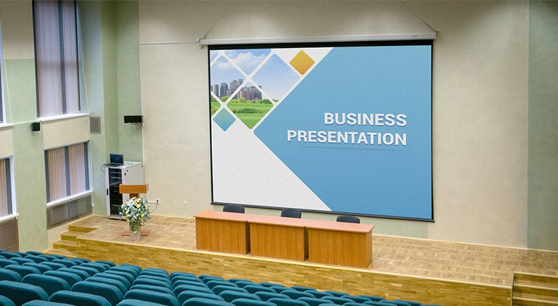Download Free Presentation Hall Projector Screen Mockup PSD | Designbolts