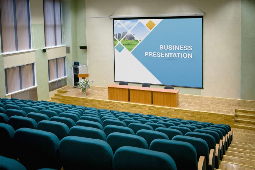 Download Free Presentation Hall Projector Screen Mockup PSD ...