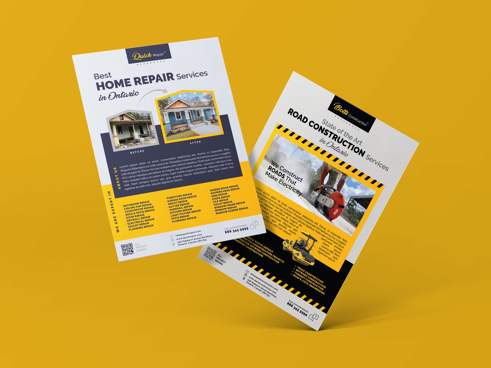 2 Free Road Construction Home Repair Services Flyer Design Templates In Ai Designbolts