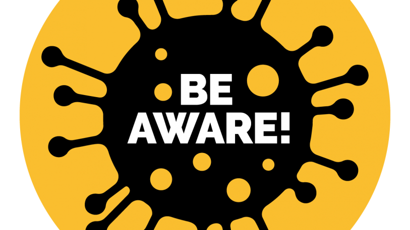 Be Aware from Coronavirus Sign, Symbol, Badge, Icon & Sticker Printable Free Vector