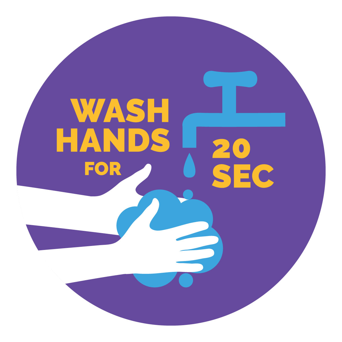 Wash Hands for 20 Seconds Sign, Symbol, Badge, Icon & Sticker Printable Free Vector