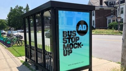 Free-Bus-Stop-Signage-on-Sidewalk-Mockup-PSD-2