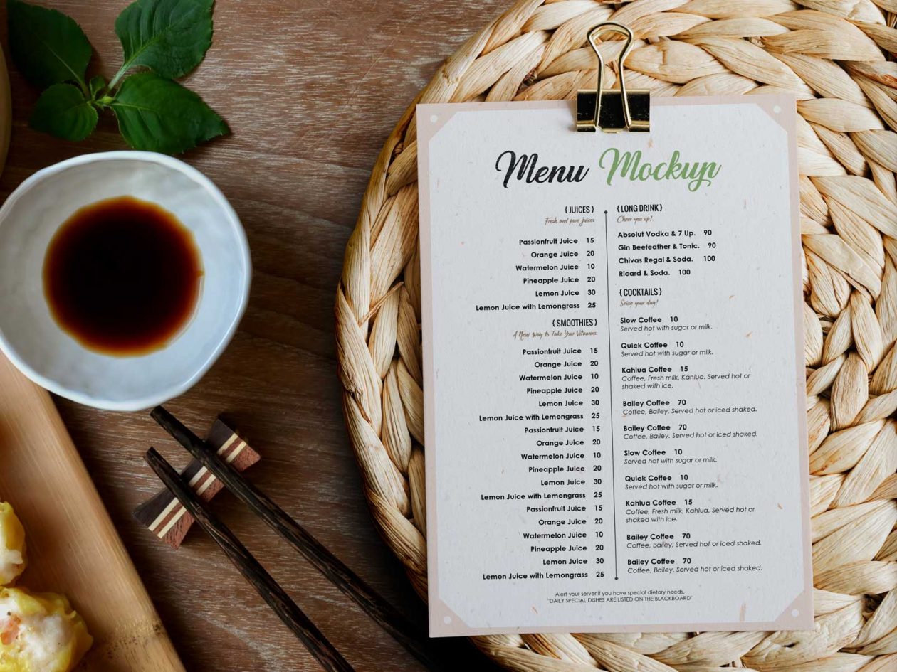 Free Restaurant / Hotel Menu Mockup PSD | Designbolts