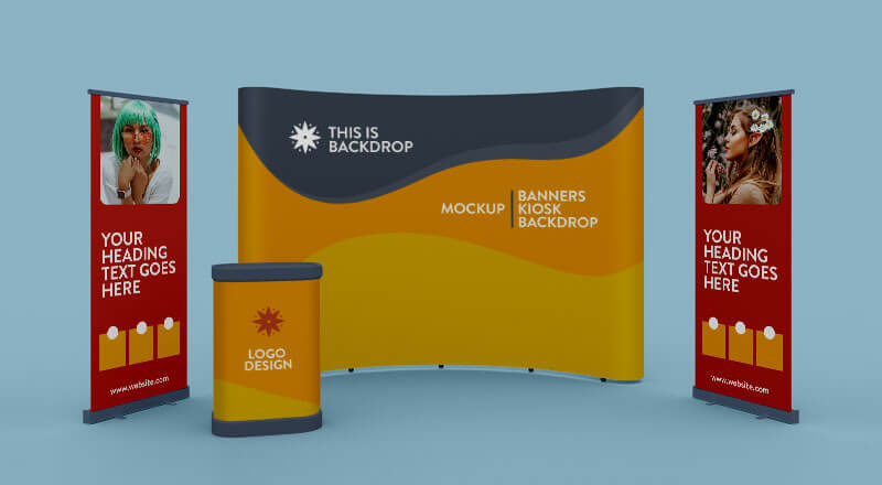 Download Free Exhibition Standing Banner, Kiosk & Backdrop Mockup ...