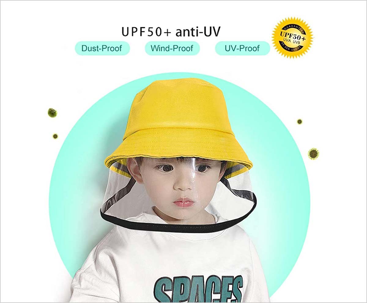 Face Shield Fisherman Hat Anti-Spitting Bucket Hat Large Brim Sun Protection Cap Dinokids Kids Protective Face Shield Cover Hat 