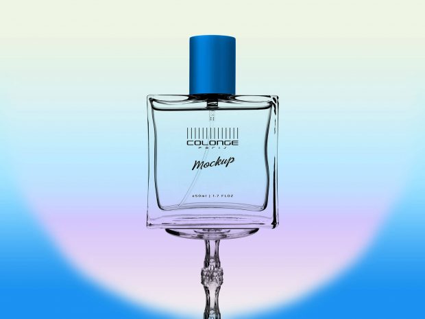 Download Free Perfume Bottle on Stand Mockup PSD | Designbolts
