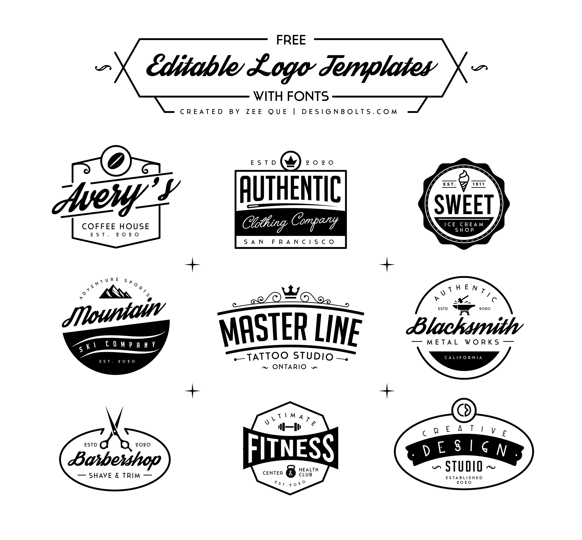 Free Professional Editable Logo Templates With Fonts in Vector Ai Format - Designbolts