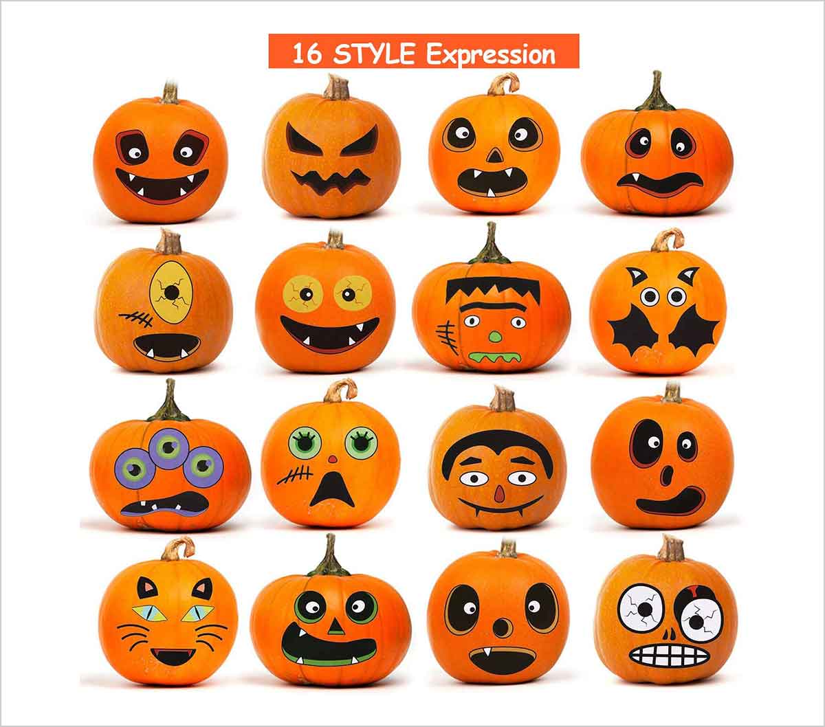 Pumpkin Decorating Craft Decal Kit for Halloween Themed Party Thanksgiving Day 8 Sheet 28 Facial Expressions Halloween Pumpkin Stickers