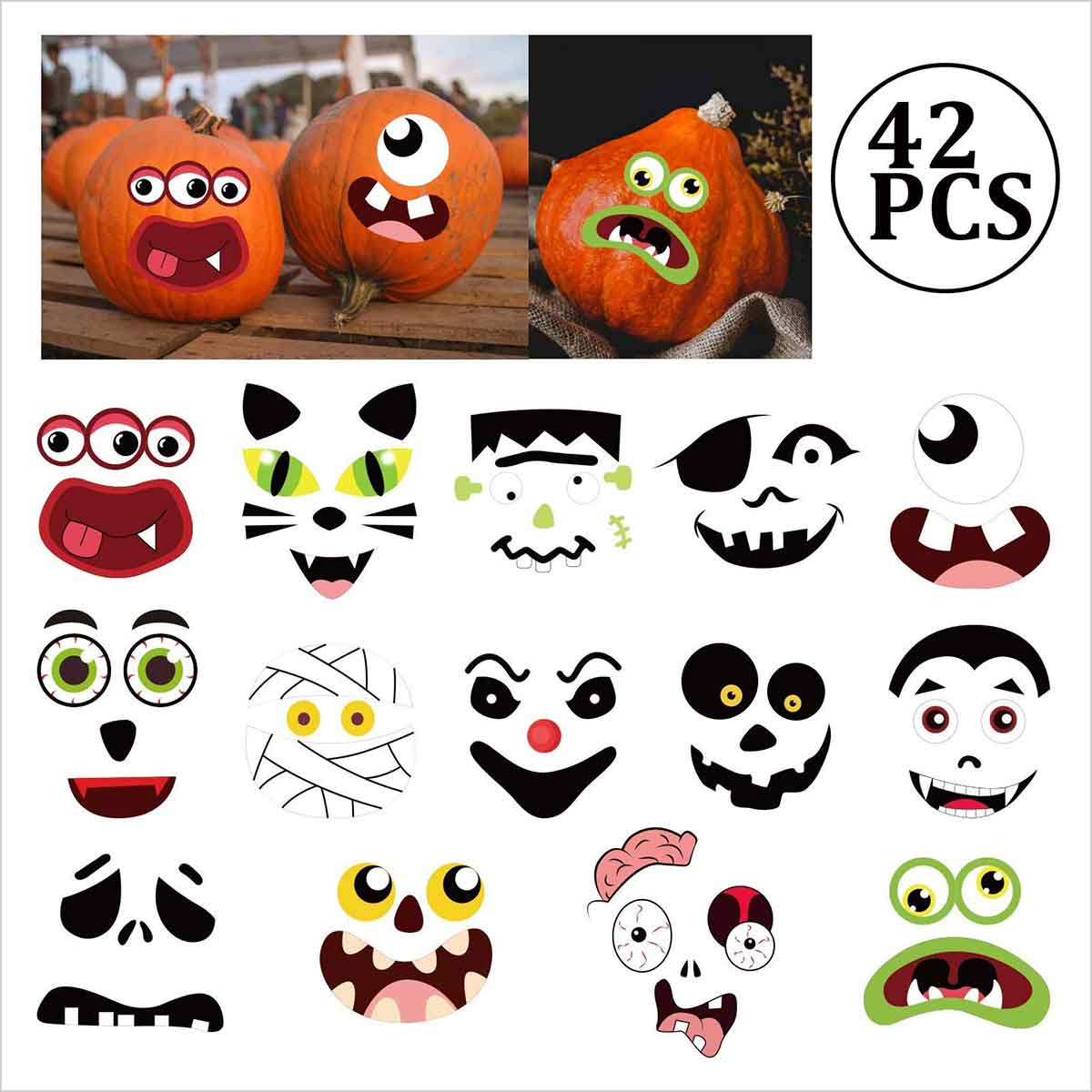 Jack-o-Lantern Decoration Kit Cute Halloween Decor Idea 36 Total DIY Face Stickers Gifts Halloween Pumpkin Decorating Stickers 6 x 9 14 Large Sheets Treats and Crafts for Kids