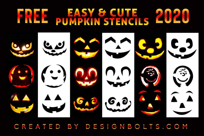 10 Free Easy Cute & Scary Pumpkin Carving Stencils & Templates For Kids ...