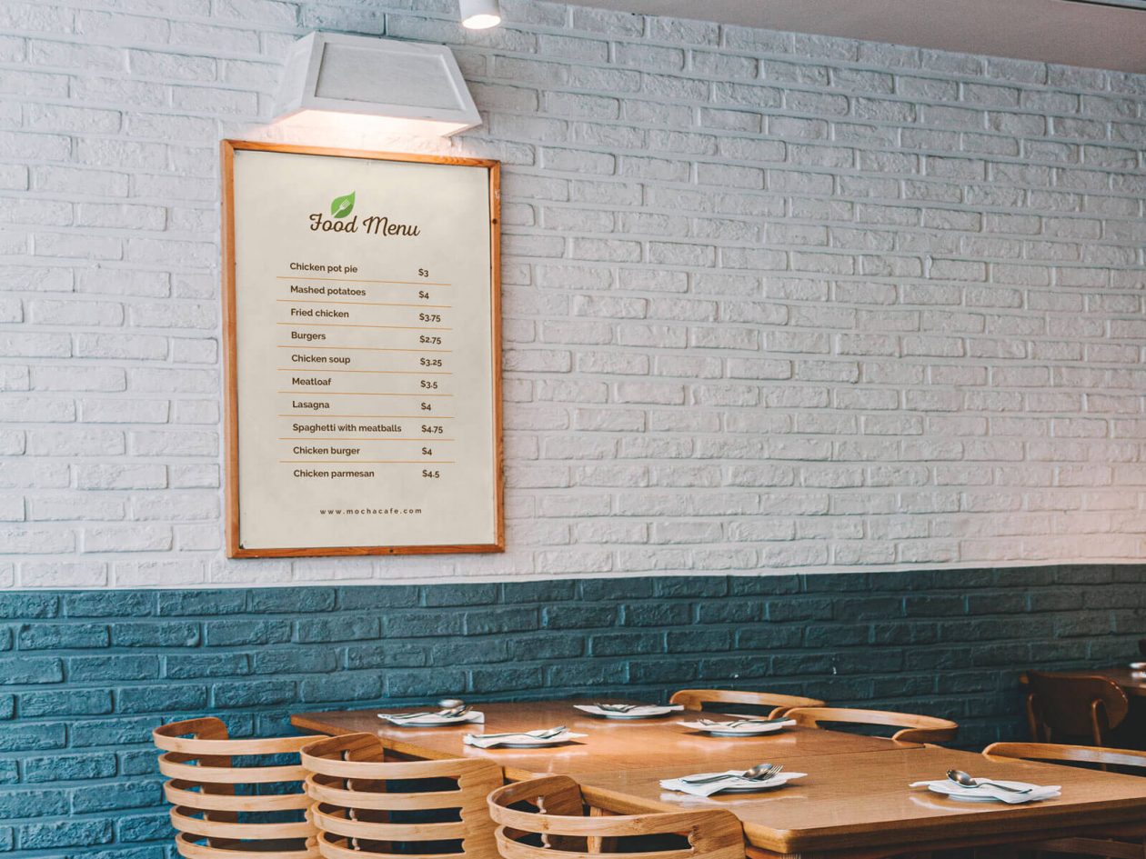 Free Wall Framed Food Restaurant Menu Poster Mockup PSD Designbolts
