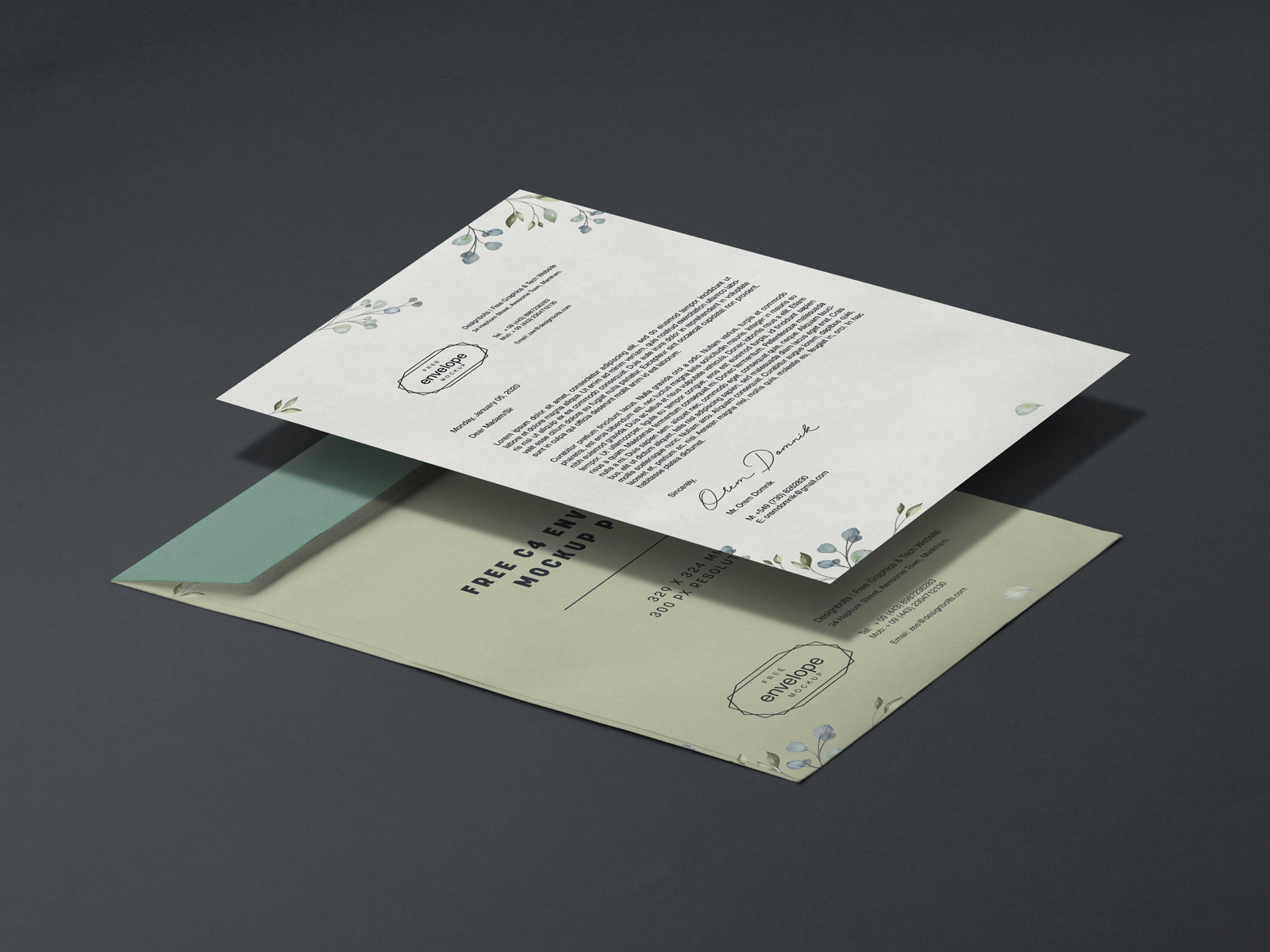Download Free A4 Letterhead & C4 Envelope Mockup PSD | Designbolts