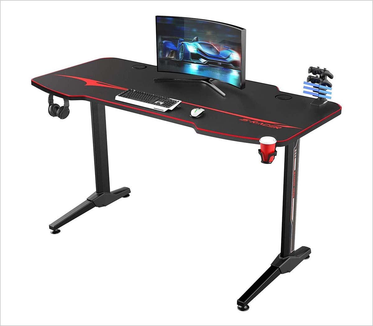 Designa Computer Desk Racing Style, 47 inch Gaming Desk, Writing Home Office Desk with Free Mouse Pad, USB Handle Rack, Cup Hold