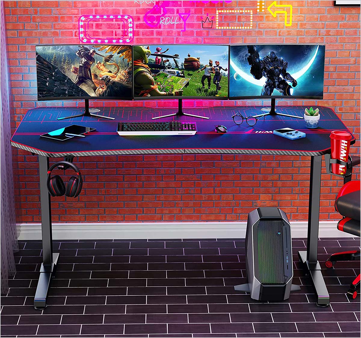 Designa Computer Desk Racing Style, 47 inch Gaming Desk, Writing Home Office Desk with Free Mouse Pad, USB Handle Rack, Cup Hold