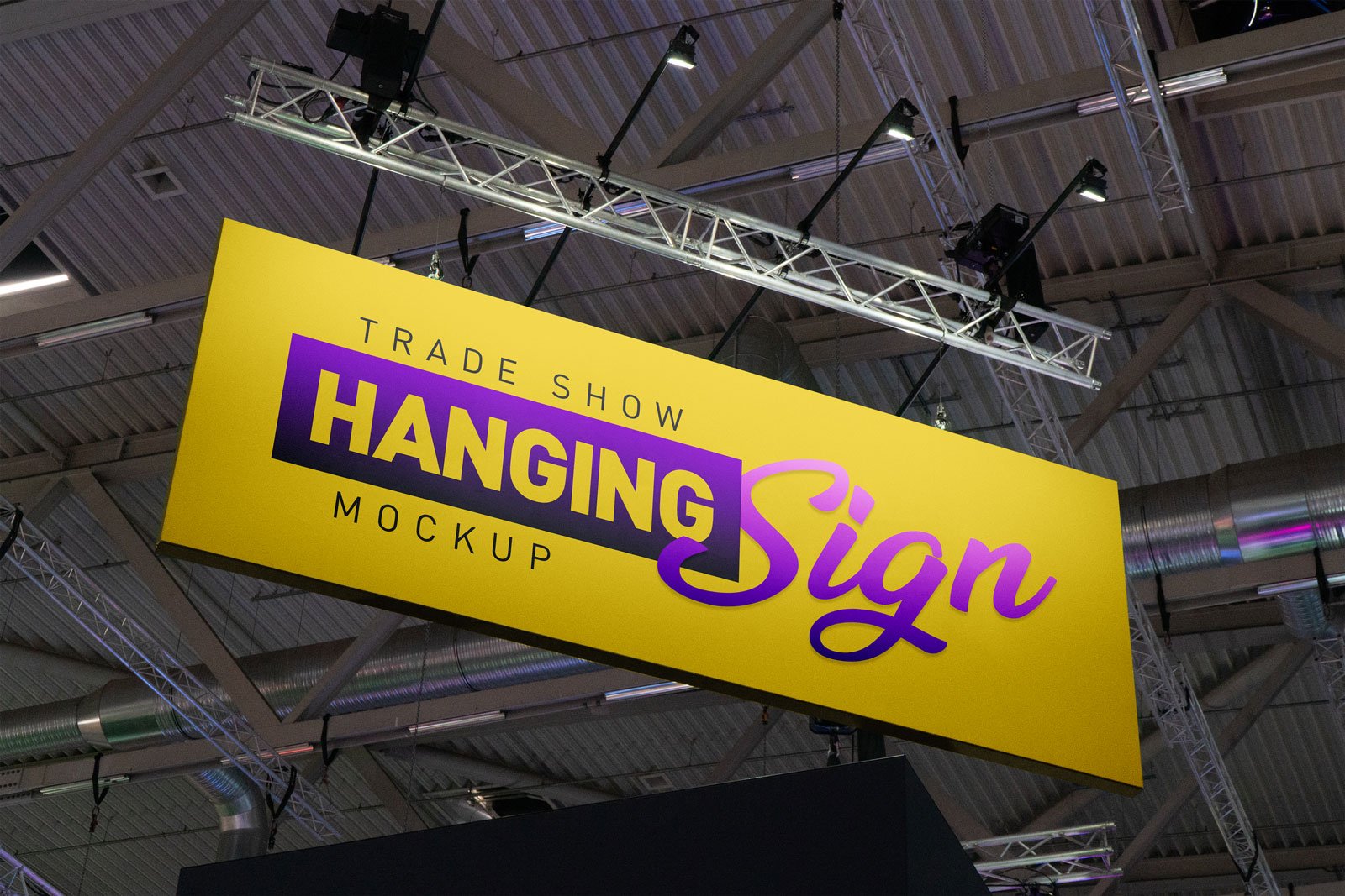 Free Trade Show Hanging Sign Mockup PSD - Designbolts