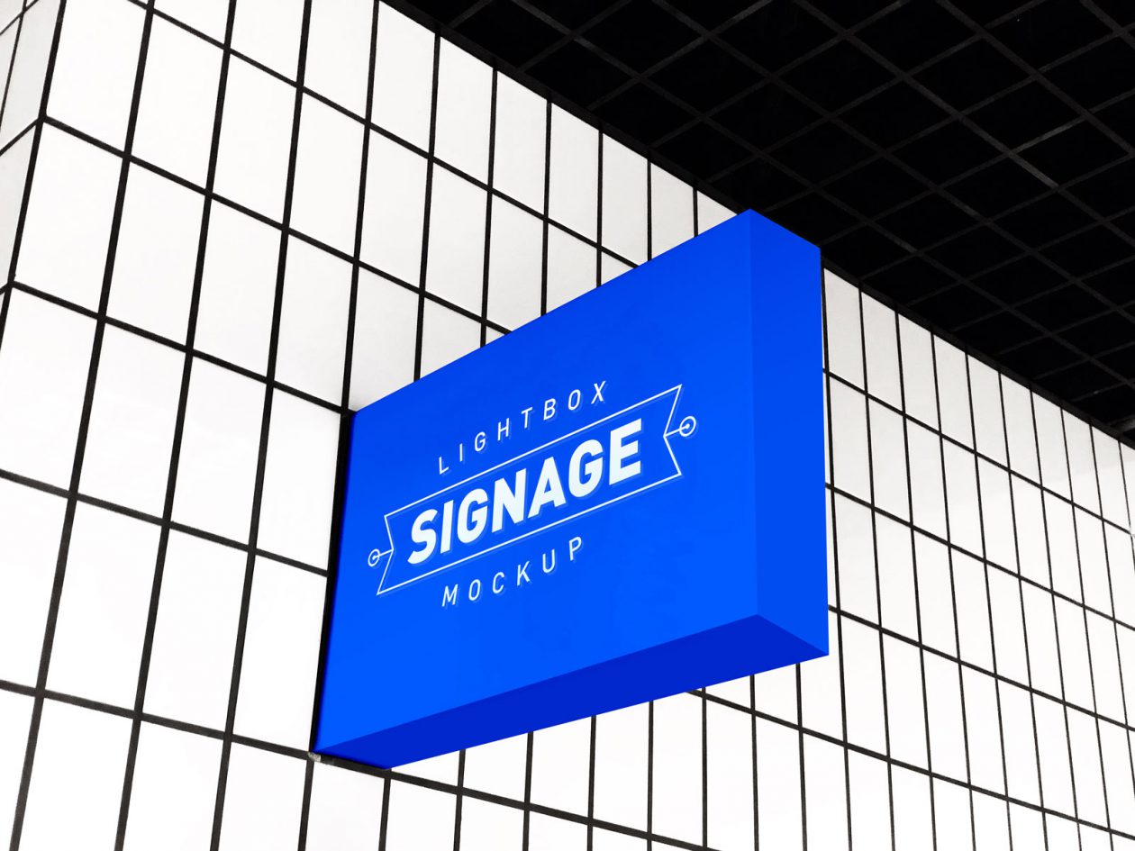 Free Lightbox Signboard Mockup PSD Designbolts
