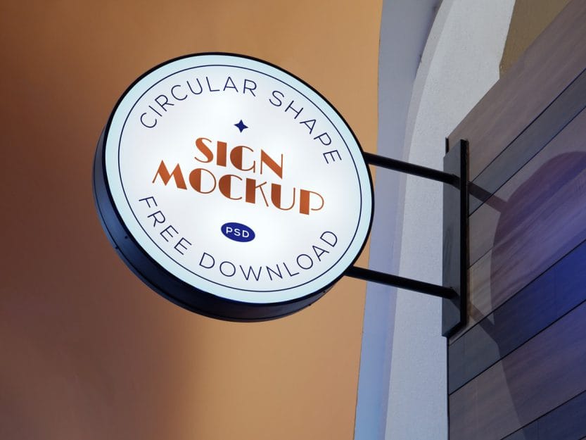 Free Round Signage Mockup PSD Designbolts